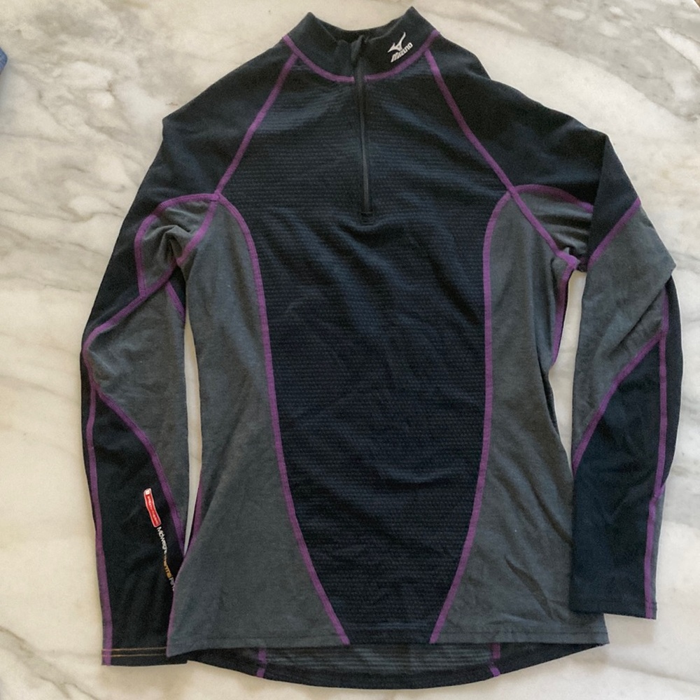 Mizuno Womens M Black/ Gray 1/4 Zip Athletic Breath Thermo Base Layer Top